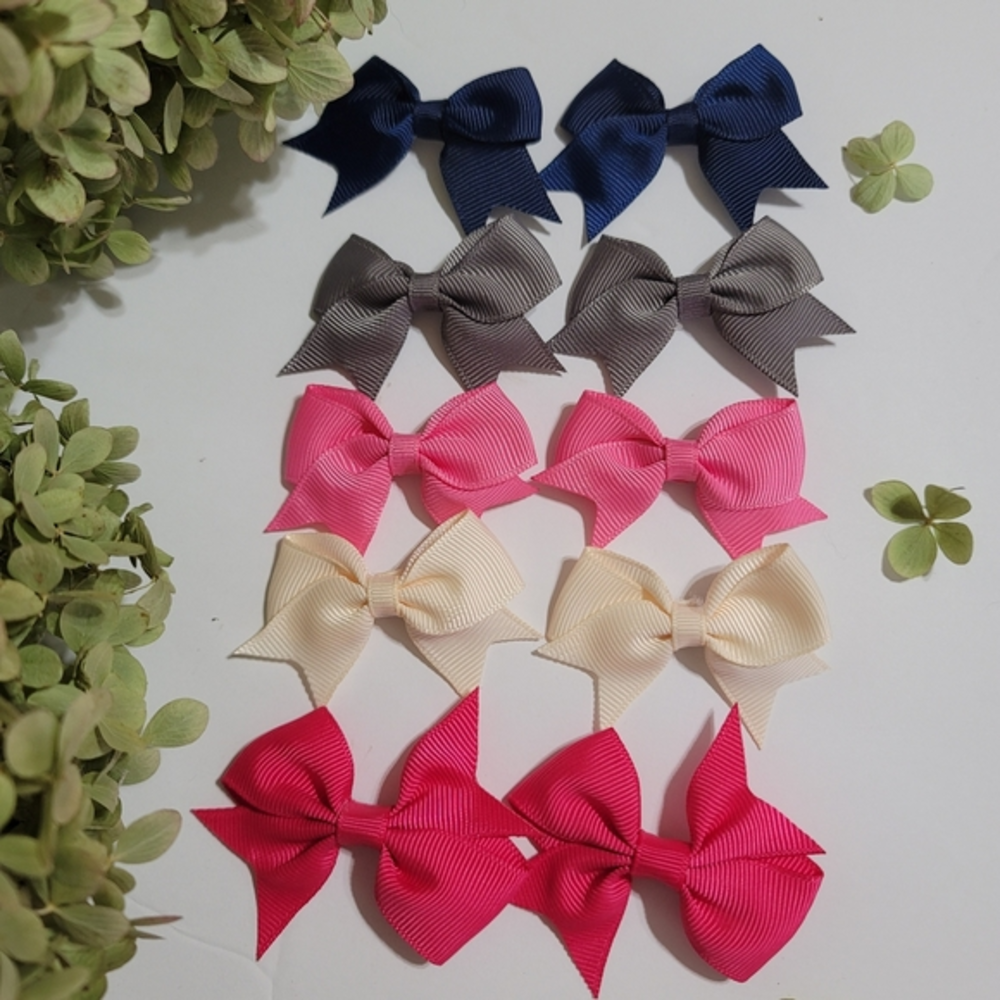 NWT Bow Hair Clips Hairbows Girls Toddlers Fashion Wedding Equestrian Prep Gray.